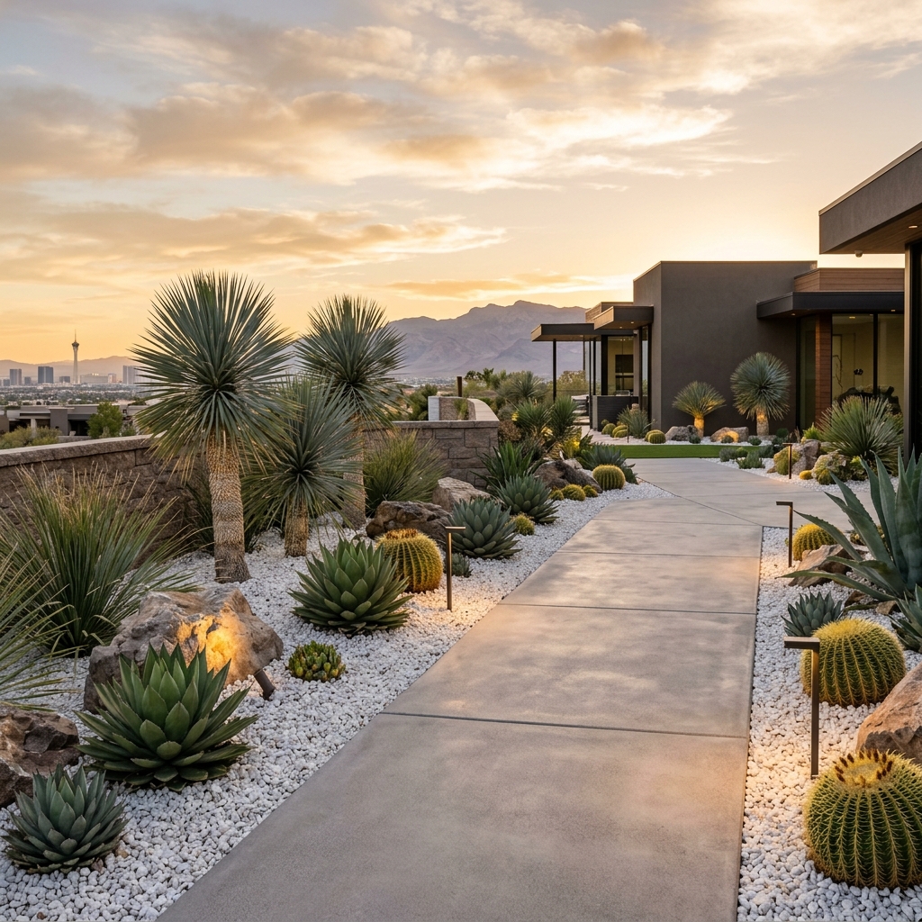 Professional modern desert garden landscaping installation in Las Vegas by Galvez Landscaping LLC